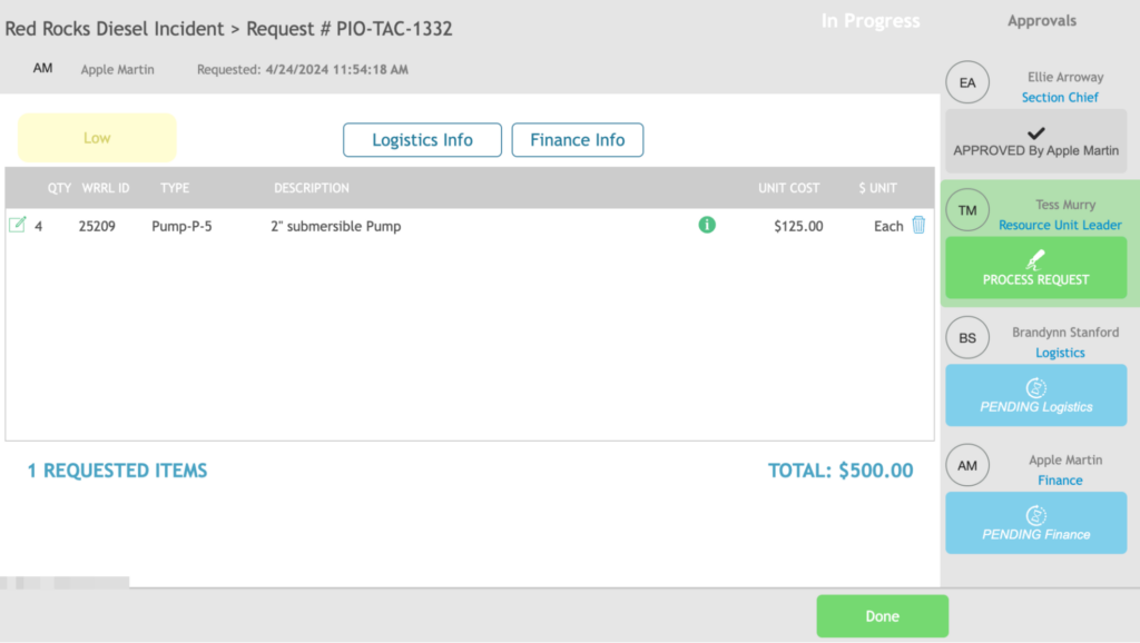 Screenshot of the Easy 213 FileMaker WebDirect app, showing details of a Resource Request.