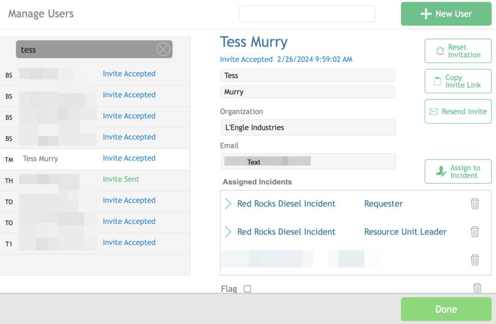Screenshot of the Easy 213 FileMaker WebDirect app, showing user management.