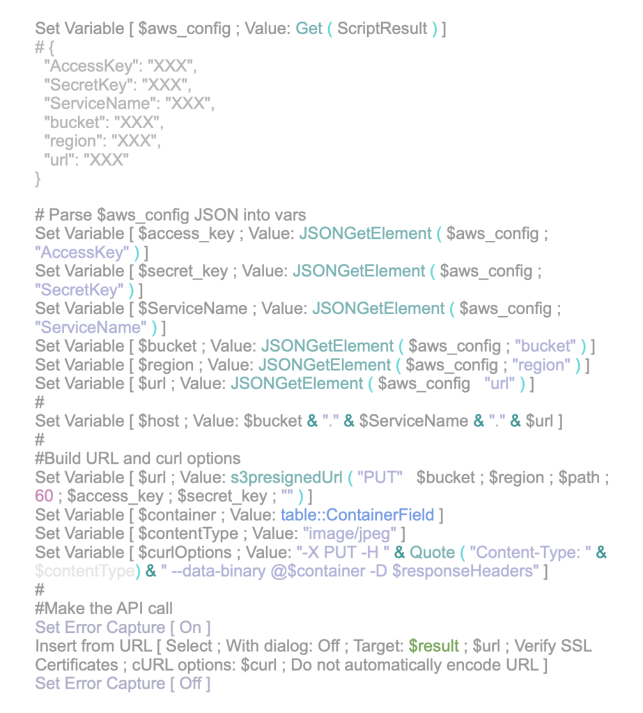 Graphic of code used to build Insert From URL calls to reference Amazon S3