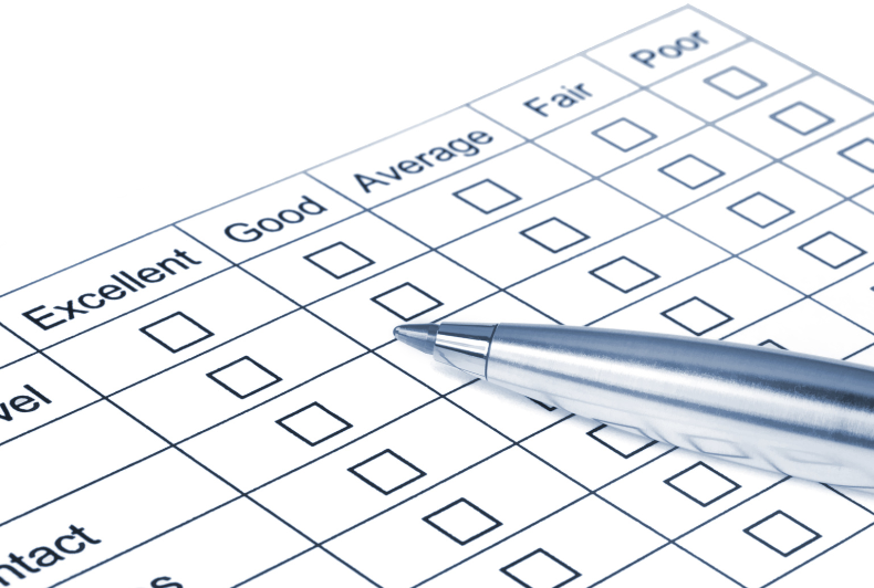 Graphic of rating-scale checkboxes - excellent, good, average, fair, & poor - that can be used with software evaluation.