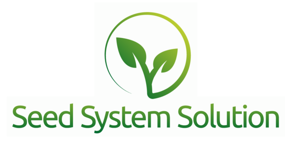 Logo for Seed System Solution. A green leaf sprig sprouting from the bottom of a circle that moves up and to the left, surrounding the sprig.