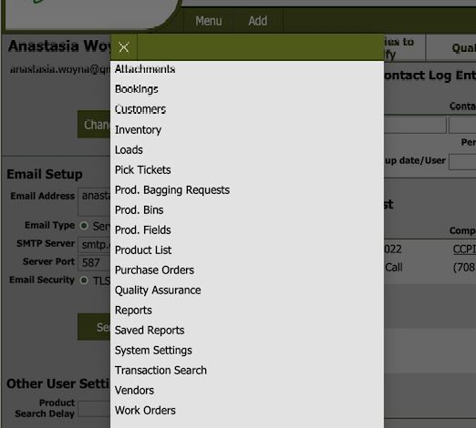 A screenshot of a pop-up list in the seed sales FileMaker program, Seed System Solution.