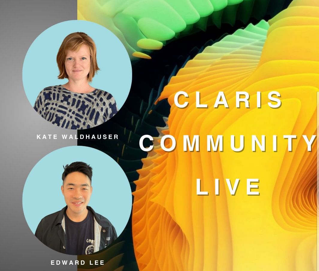 Two photos, in circles - one of Kate Waldhauser, the other of Edward Lee, who are speaking at the Claris Community Live session on 10/3/24.